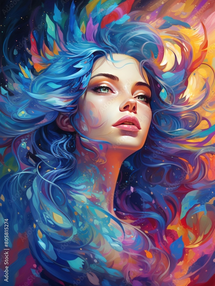 Fusion of star into galaxy, detailed illustration, vibrant palette, close frontal gaze , vibrant color