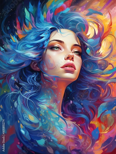 Fusion of star into galaxy, detailed illustration, vibrant palette, close frontal gaze , vibrant color