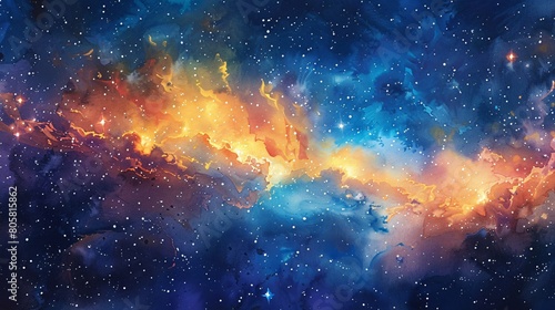 a stunning watercolor depiction of space  featuring a rich tapestry of stars and the ethereal Aries constellation  elegantly crafted on textured watercolor paper