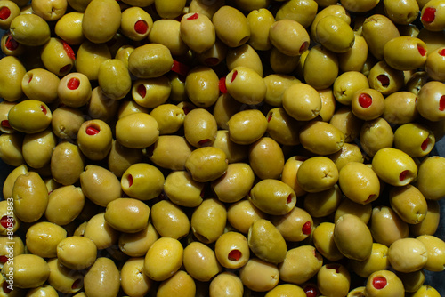 Εκτύπωση καμβά Juicy salted green olives, stuffed with red peppers