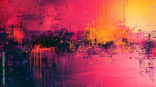 Vibrant Digital Glitch Art with Distorted Patterns and Pixelated Chaos