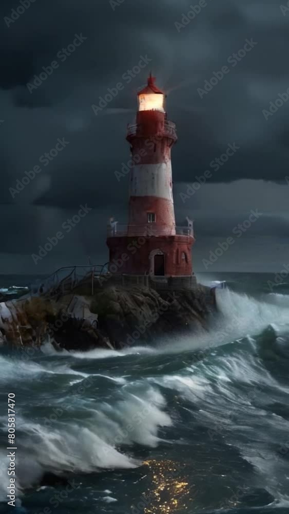 Lighthouse on the rocks by the raging waves. Lighthouse on sea rock. Sea rock lighthouse. Coastal lighthouse landscape Lighthouse on the rocks by the raging waves. Lighthouse on sea rock. Sea rock lighthouse. Coastal lighthouse landscape