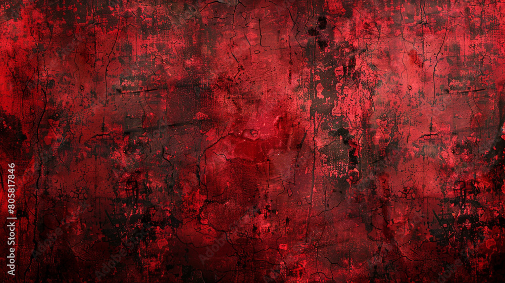 An aged red Christmas backdrop with vintage grunge texture, worn and weathered, evoking a dark, horror theme on distressed black and red paper.
