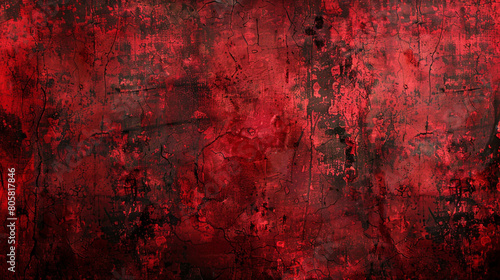 An aged red Christmas backdrop with vintage grunge texture, worn and weathered, evoking a dark, horror theme on distressed black and red paper.