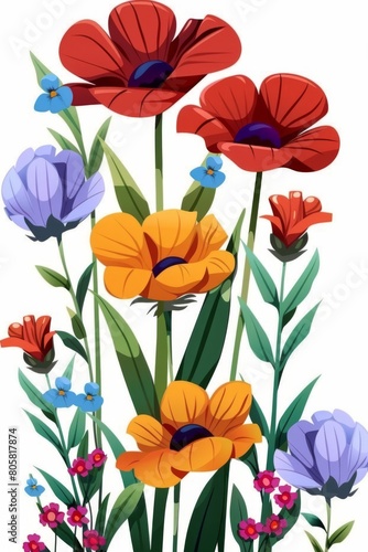 Colorful abstract meadow floral silhouette artwork in vibrant colors against a background. Great is flower design inspiration