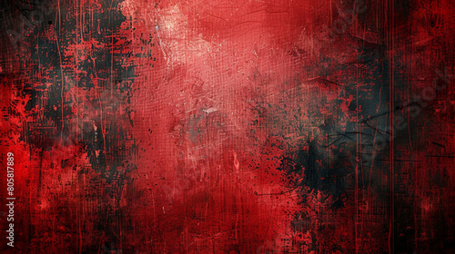 An aged red Christmas backdrop with vintage grunge texture, worn and weathered, evoking a dark, horror theme on distressed black and red paper. photo