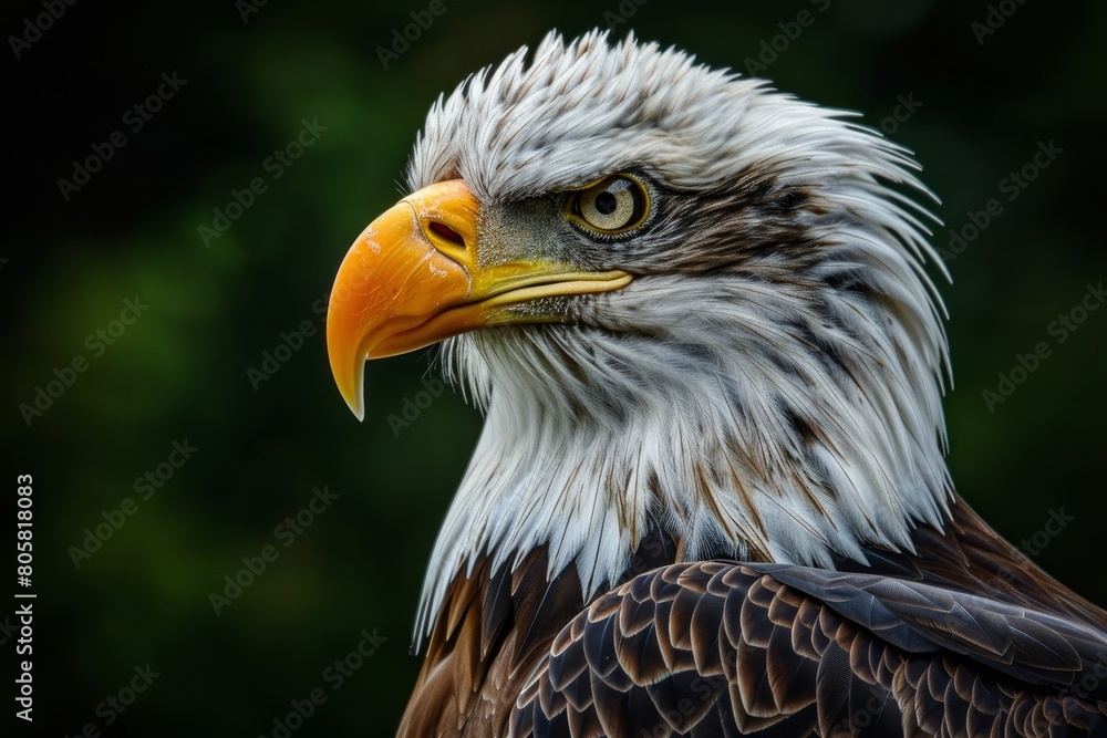 Naklejka premium A large eagle with a yellow beak and a brown body