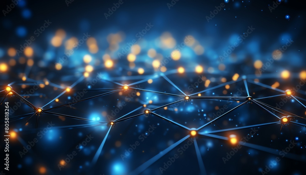 Abstract blue background, digital grid, connecting particles, technology theme