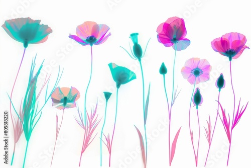 Colorful abstract meadow floral silhouette artwork in vibrant colors against a background. Great is flower design inspiration