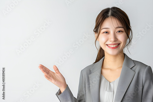 a smiling business woman hand gesture, Generative AI