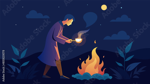 As the evening comes to an end the stoic extinguishes the fire and carries the warmth of its glow with him to bed ready to face whatever the next day. Vector illustration
