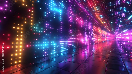 Glowing color lattice, wideangle, neon grid pulsating, vibrant, futuristic abstract backdrop photo
