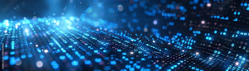 The illustration showcases a sophisticated mix of computer code ...