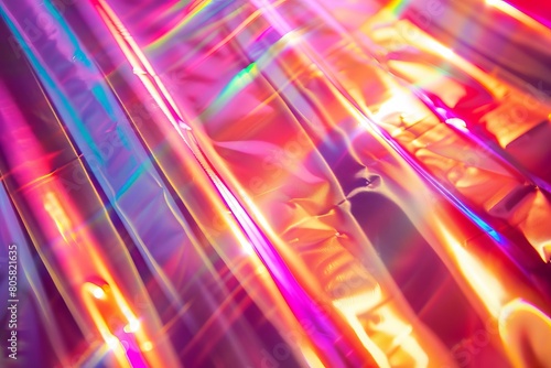 Holographic foil background. Abstract festive backdrop. Neon glow. Prism refraction. photo