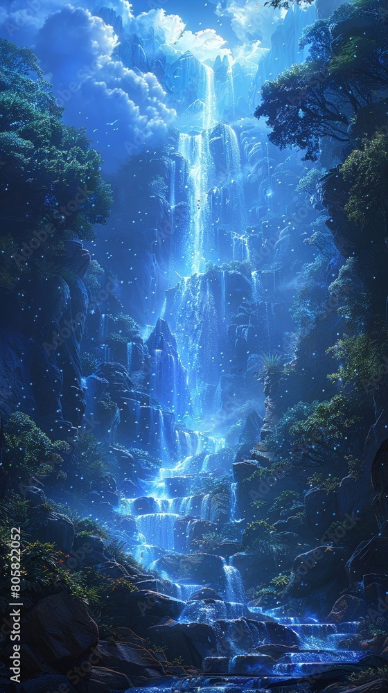 Obraz premium Ancient legends whispering tales of a paradise bathed in soft blue light