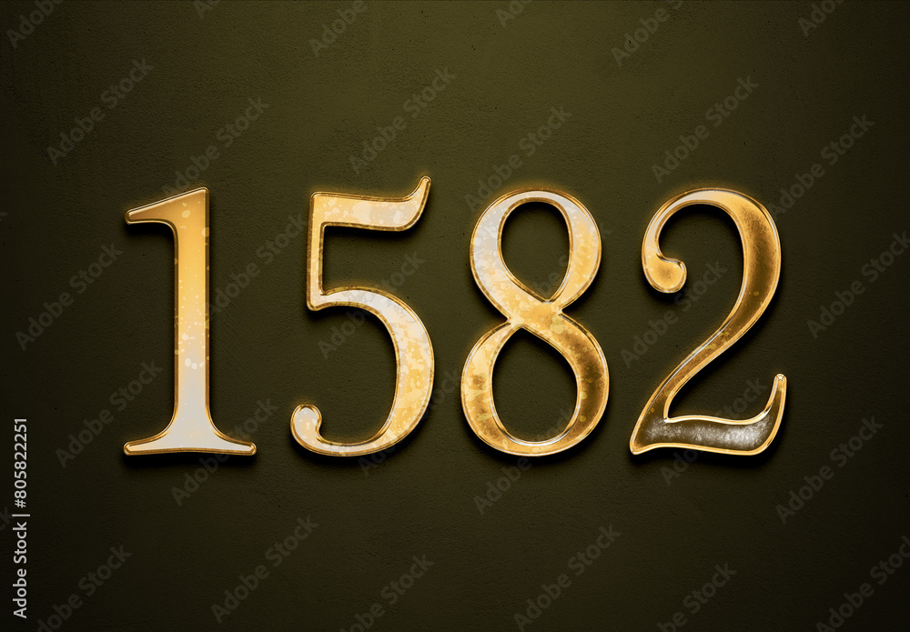 Old gold effect of 1582 number with 3D glossy style Mockup. Old gold effect of 1582 number with 3D glossy style Mockup.