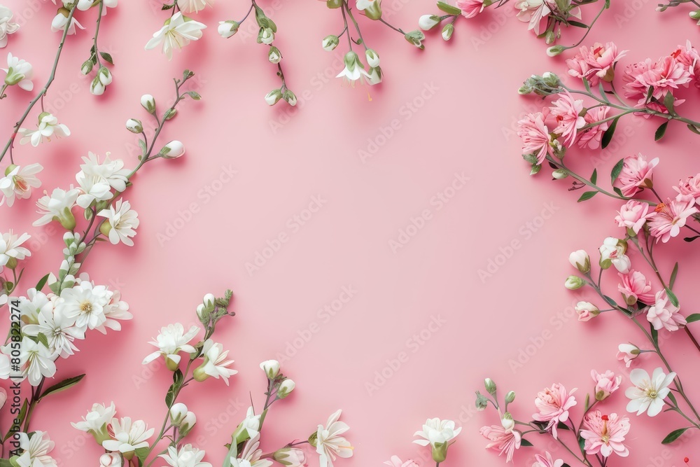 The business template, with abstract flowers in a flat lay style, brings a creative touch to corporate presentations, blank frame template sharpened with large copy space The business template, with abstract flowers in a flat lay style, brings a creative touch to corporate presentations, blank frame template sharpened with large copy space