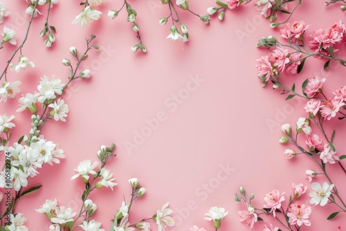 The business template  with abstract flowers in a flat lay style  brings a creative touch to corporate presentations  blank frame template sharpened with large copy space