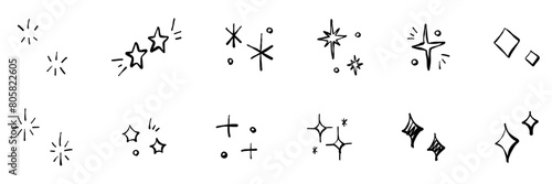 手書きのキラキラエフェクト、輝き、光の表現