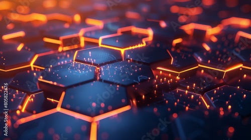 Abstract background hexagon pattern with glowing lights - Generative Ai hyper realistic 