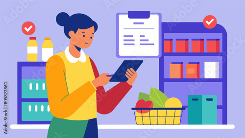 A person scanning items with a grocery stores app to receive digital coupons and avoid using paper ones.. Vector illustration
