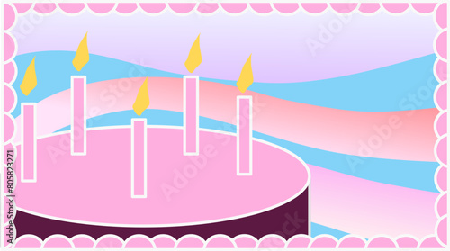 A business card for those who arrange holidays and bake cakes to order. Vector illustration business card for inserting your number and name. On a business card delicately opened cake with candles