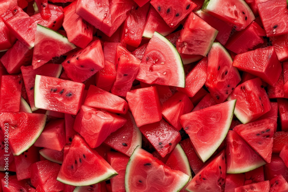 Vibrant Heap of Freshly Sliced Watermelon for a Textured Backdrop Vibrant Heap of Freshly Sliced Watermelon for a Textured Backdrop
