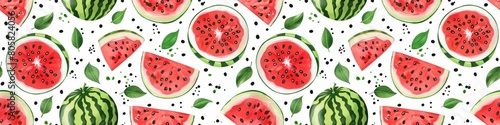 Seamless Watermelon Pattern on a Clean White Background for Fresh Summer Designs