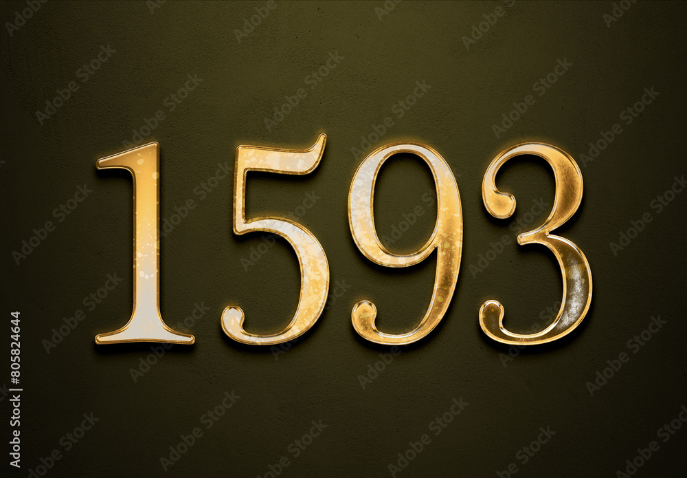 Old gold effect of 1593 number with 3D glossy style Mockup. Old gold effect of 1593 number with 3D glossy style Mockup.