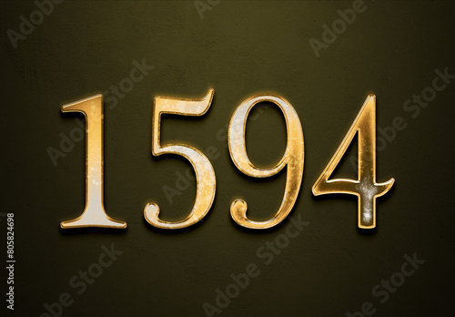 Old gold effect of 1594 number with 3D glossy style Mockup.