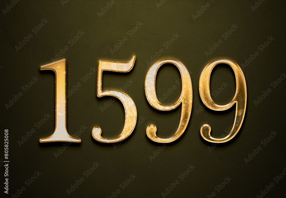 Old gold effect of 1599 number with 3D glossy style Mockup. Old gold effect of 1599 number with 3D glossy style Mockup.