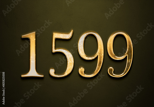 Old gold effect of 1599 number with 3D glossy style Mockup.