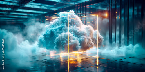 A cloud of smoke is hovering over a cube photo