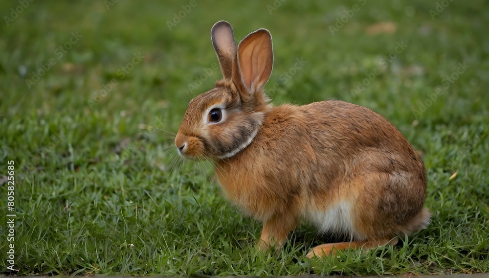 Brown rabbit on green grass in the park Brown rabbit on green grass in the park