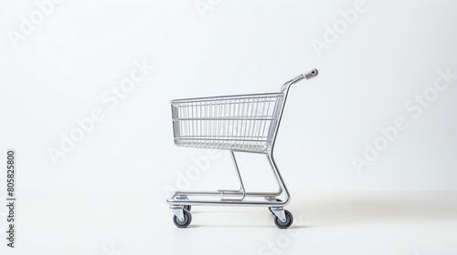 Elegant and simple photo of a new-age shopping trolley with ergonomic handles and a modern aesthetic, set against a white background, perfect for a contemporary retail setting. © Ps_Studio21