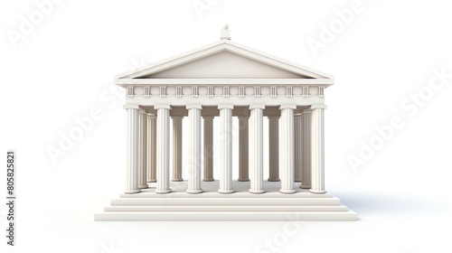 Elegant photo of a classic Greek temple model, with iconic Doric columns and a pediment, isolated on a white background, ideal for historical presentations or art projects.