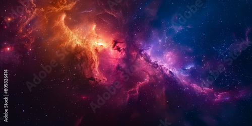 A colorful galaxy with a purple and orange cloud in the middle photo