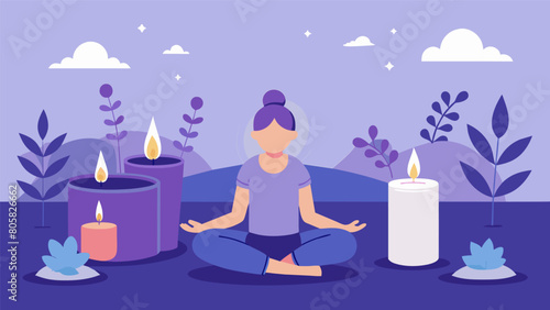 The gentle aromas of lavender and vanilla wafting through the air creating the perfect atmosphere for a candlelit stretching session.. Vector illustration