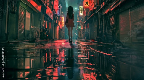 anime girl with red and bluish shaded eye with blonde red long and pretty hair abstract anime girl standing in the rain with umbrella . cuteness and beauty is overloaded very awesome anime girls photo