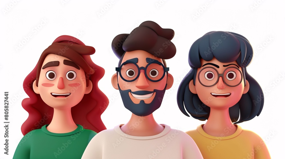 A collection of 3D illustrations featuring joyful individuals on a blank backdrop. Cartoon-style depictions of a female and male. A collection of 3D illustrations featuring joyful individuals on a blank backdrop. Cartoon-style depictions of a female and male.