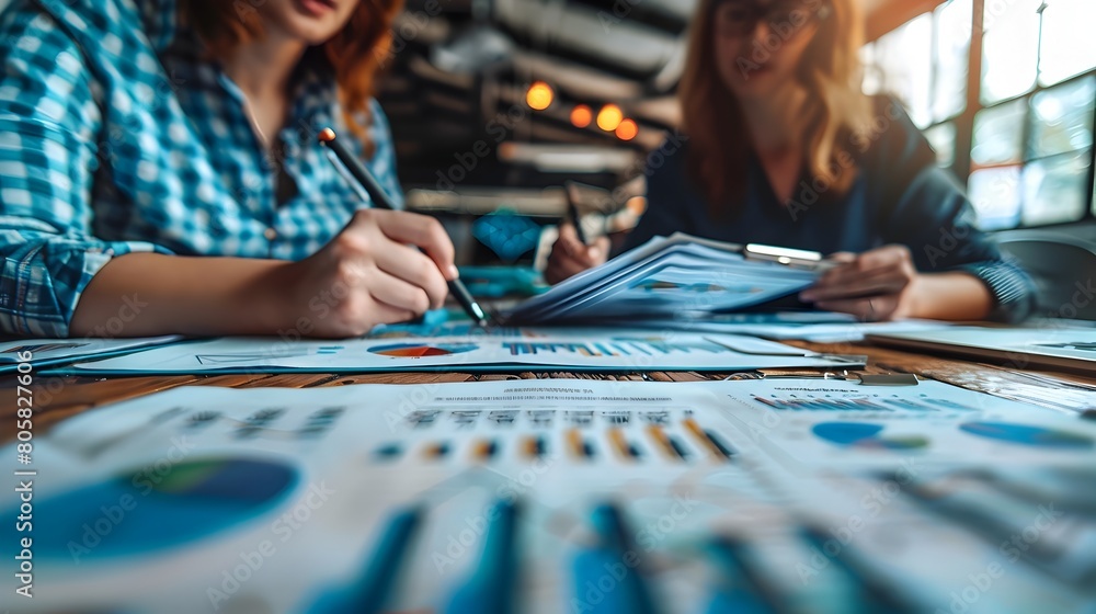 Fototapeta premium Young Couple Consulting with Financial Advisor Reviewing Documents Together
