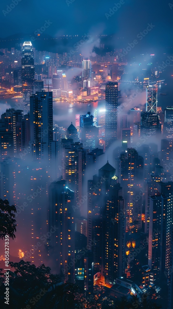 an image of billowing smoke enveloping a bustling cityscape, showcasing the contrast between the dark fumes and the bright city lights