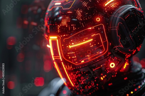 The neon lights on Cybernetic Mars pulsated in a mesmerizing dance against the dark backdrop, embracing a futuristic technology vibe. © tonstock