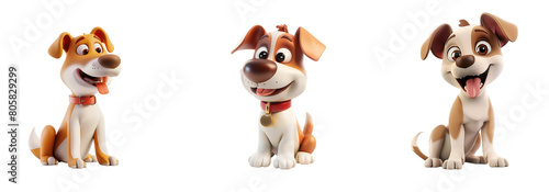 That funny cartoon dog set different angles setting position on transparent background cutout, PNG file