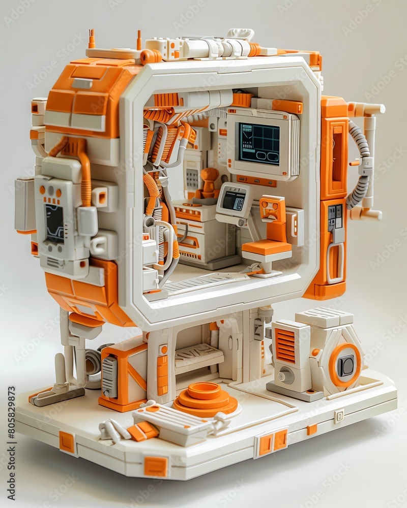 Fototapeta premium detailed clay sculpture depicting a futuristic world where telemedicine services are accessible to all, showcasing a variety of technology and healthcare settings