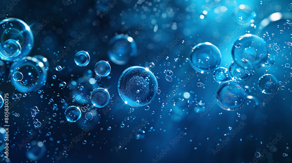 Molecules inside liquid bubbles on water background, cosmetic essence, cosmetic spa medical skin care, 3d illustration Molecules inside liquid bubbles on water background, cosmetic essence, cosmetic spa medical skin care, 3d illustration