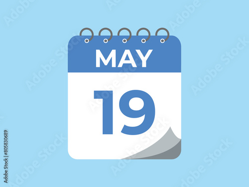 May 19 calendar reminder. 19 May daily calendar icon template. Calendar 19 May icon Design template. Vector illustration
