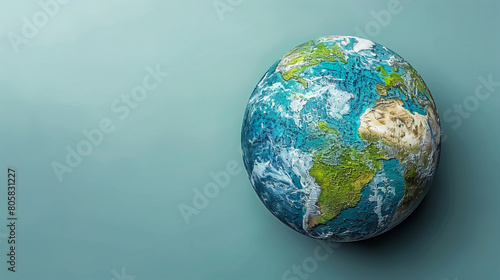 Textured globe of Earth against a light blue background