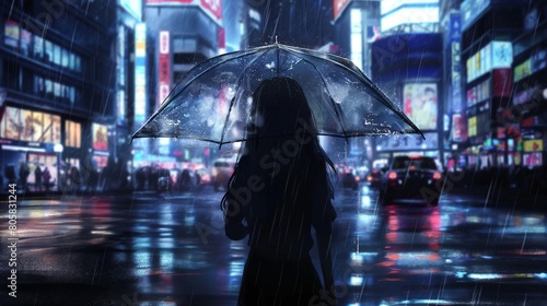 anime girl with red and bluish shaded eye with blonde red long and pretty hair abstract anime girl standing in the rain with umbrella . cuteness and beauty is overloaded very awesome anime girls photo