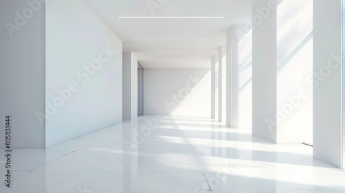 White office hall with blank wall hyper realistic 